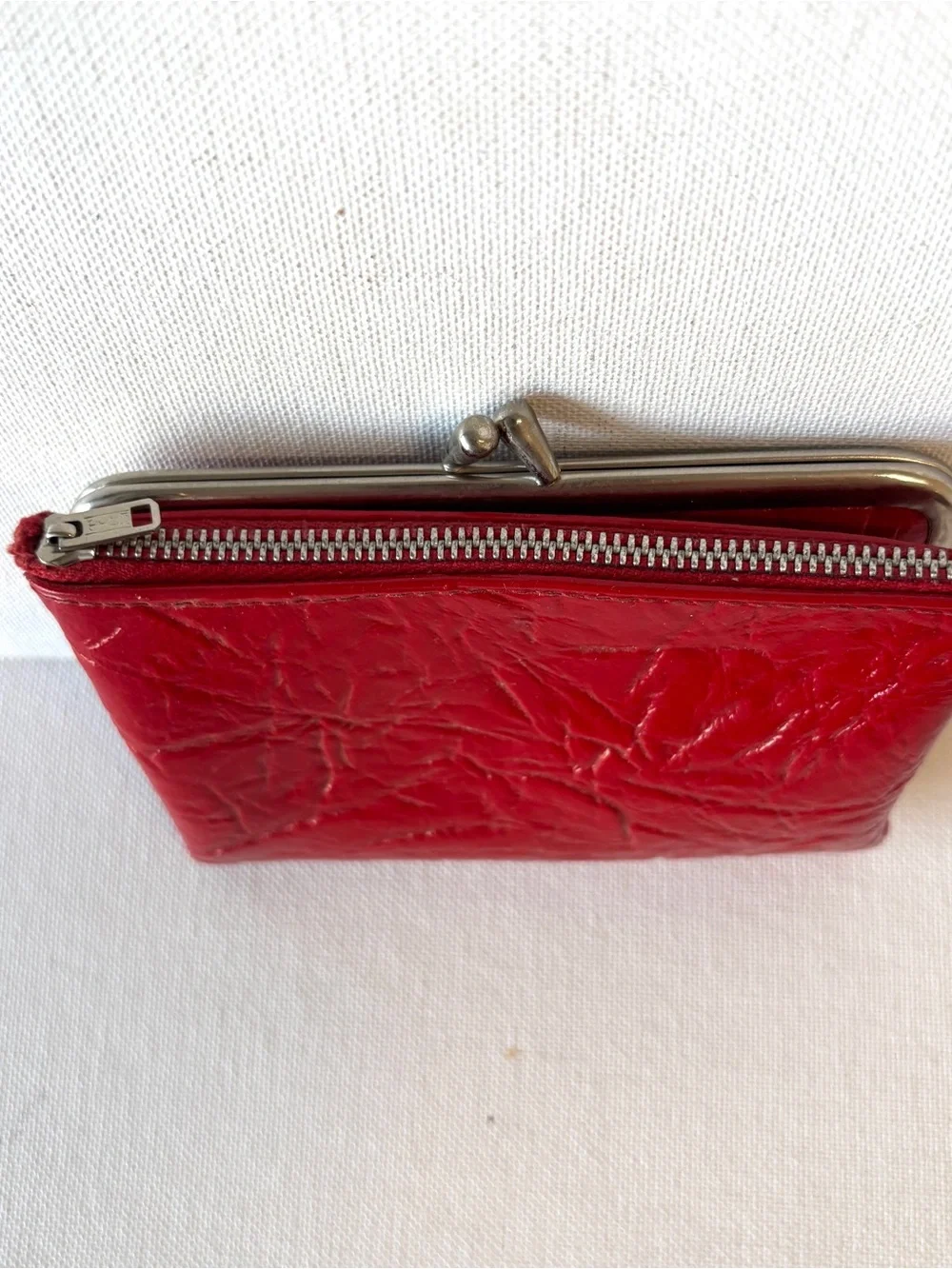 Hobo Double Frame Kisslock Clutch Wallet Red and Chrome Hardware Coin Purse Bag